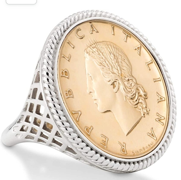 925 Sterling Silver Genuine Italian 20-Lira Coin Ring BNWT - Picture 2 of 4